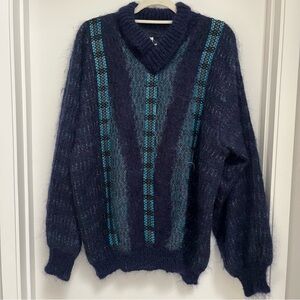 Men's V-Neck Sweater in Navy and Teal